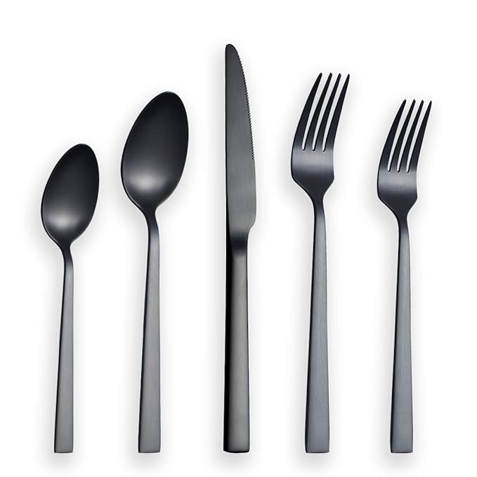 Berglander Flatware Set 20 Pieces with Black Titanium Plated, Stainless