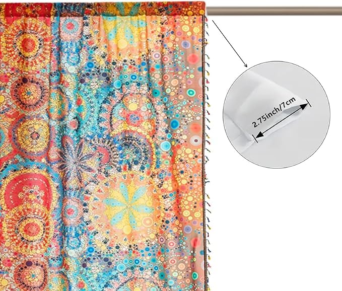 Image of Boho Curtains Geometric Light Filtering Semi-Blackout Window Curtains 63 Inches Long Rod Pocket Drapes for Living Room 2 Panels-Dot Colorful