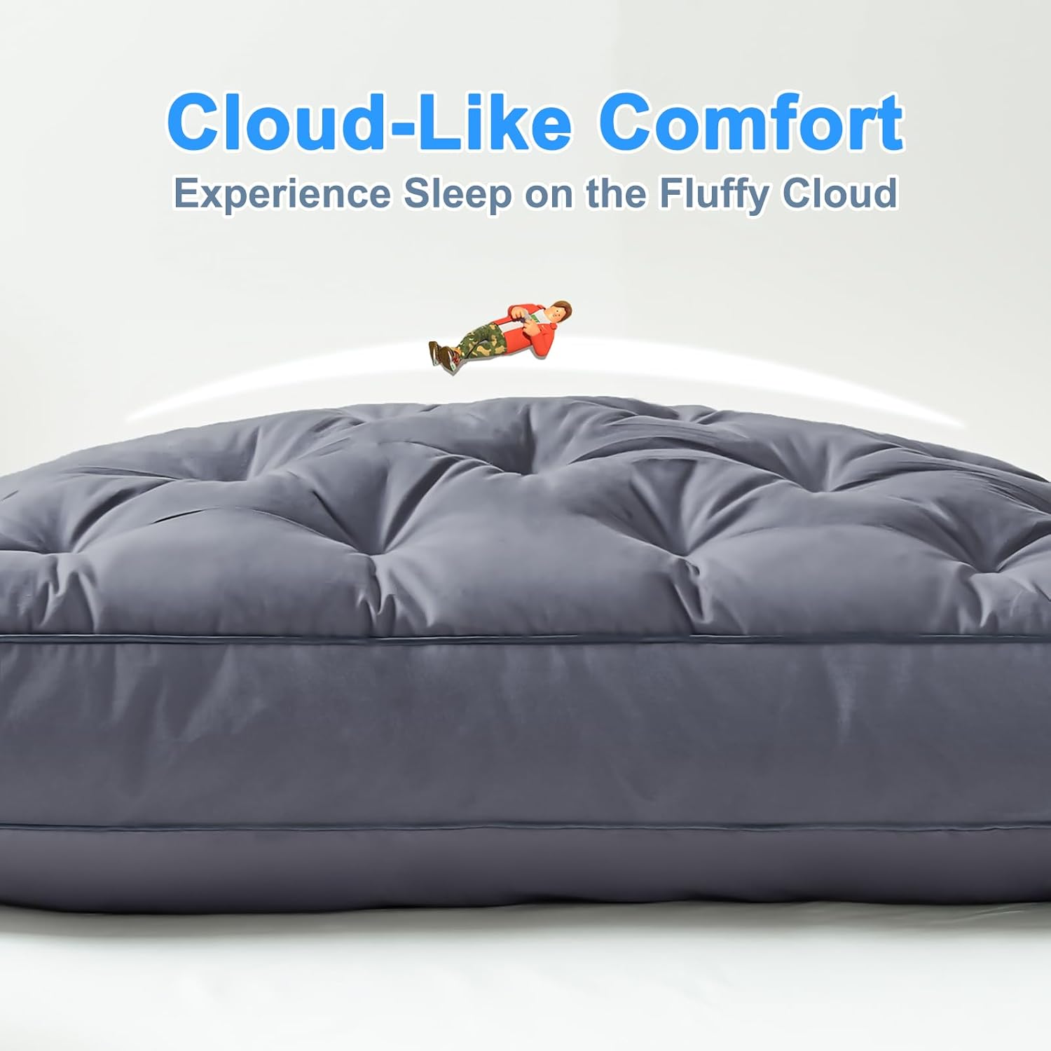 YOUR MOON Extra Soft Support Pillows Standard Size, Luxury Fluffy Down Alternative Pillow for Sleeping, Medium Thick Pillows, 100% Cotton Shell Bed Pillow (Gray) - Image 3