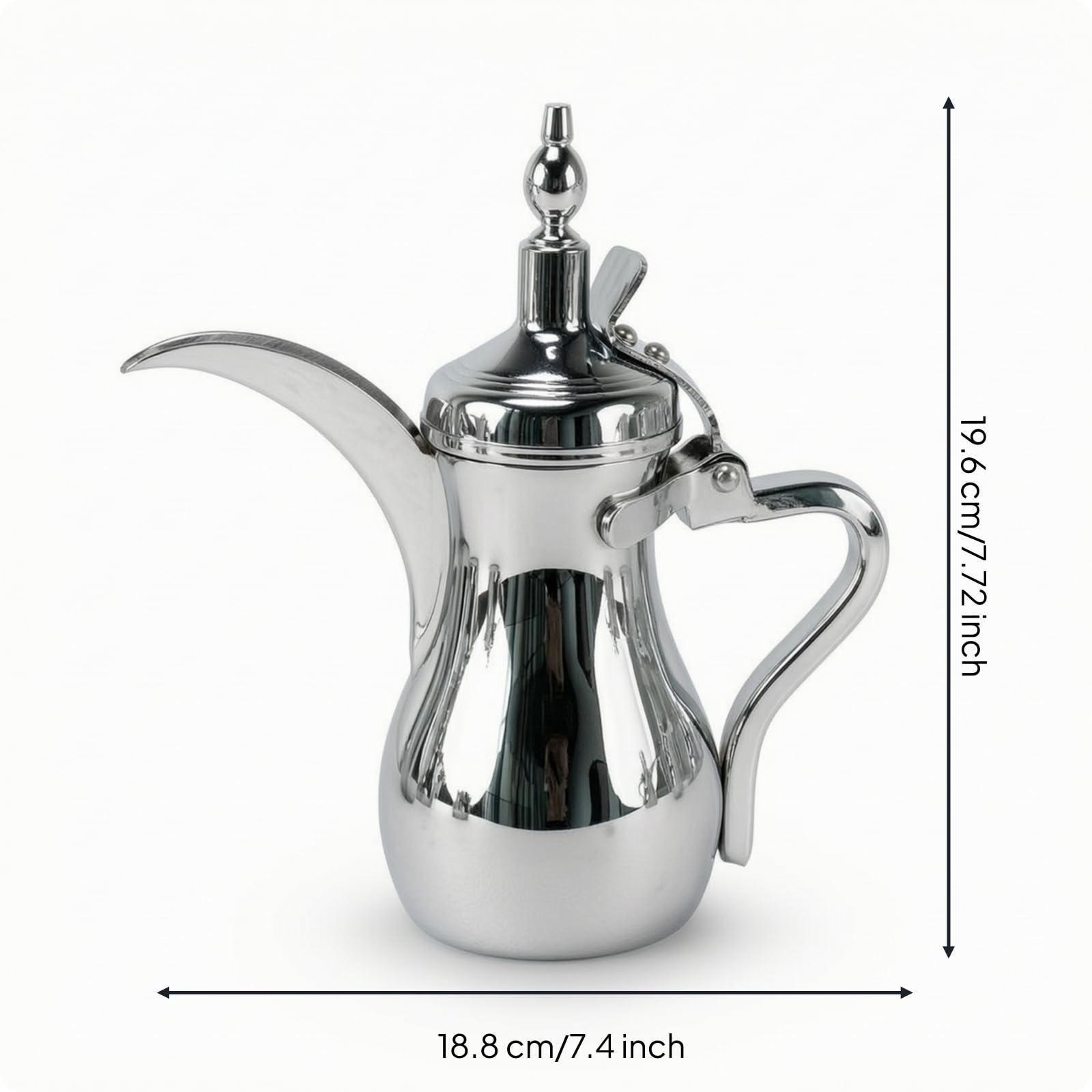 Tetera Estilo Árabe Plateado Cafetera Acero Inoxidable Vintage Vajilla para Hostelería, Cafeterías, Cromo, 500 Ml