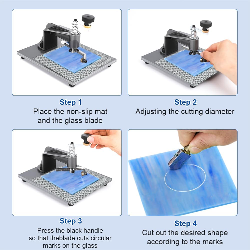 Helivivfy Glass Circular Cutting Tool, 3 Carbide Cutting Wheels, 0.39-3.93'' Lens Circular Cutting Tool for Stained Glass, Mosaics, DIY Projects (Gary)