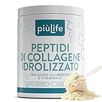 Peptidi di Collagene Idrolizzato in polvere Tipo 1 – 330g con acido ialuronico e vitamina C PiùLife – Integratore collagene bovino puro da bere – Per pelle, capelli, unghie e articolazioni