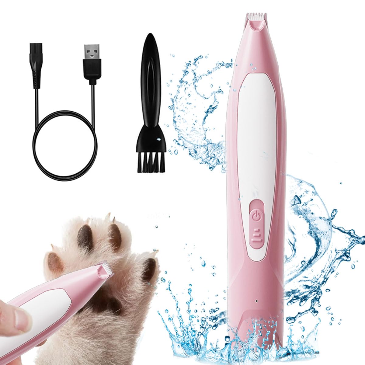 Hundepfoten-Trimmer, Haustier-Fußhaarschneidemaschine mit LED-Licht, wiederaufladbarer geräuscharmer Katzenhaarschneider für die Fellpflege von Tierhaaren um Pfoten, Augen, Ohren, Gesicht, Rumpf