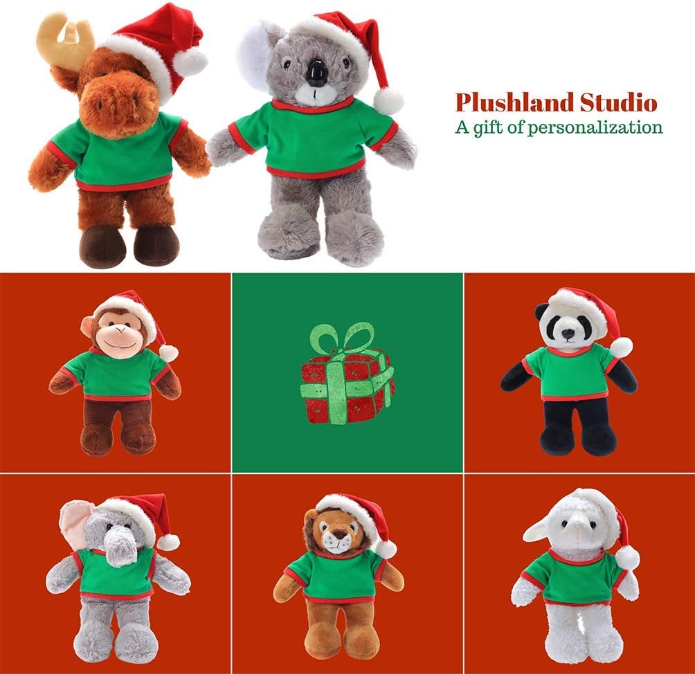 Plushland Soft Plush Animal 12 Inch, Stuffed Animal Holiday Toys Gift with Hat and Matching Red Shirt - Great Present for Christmas (Monkey)