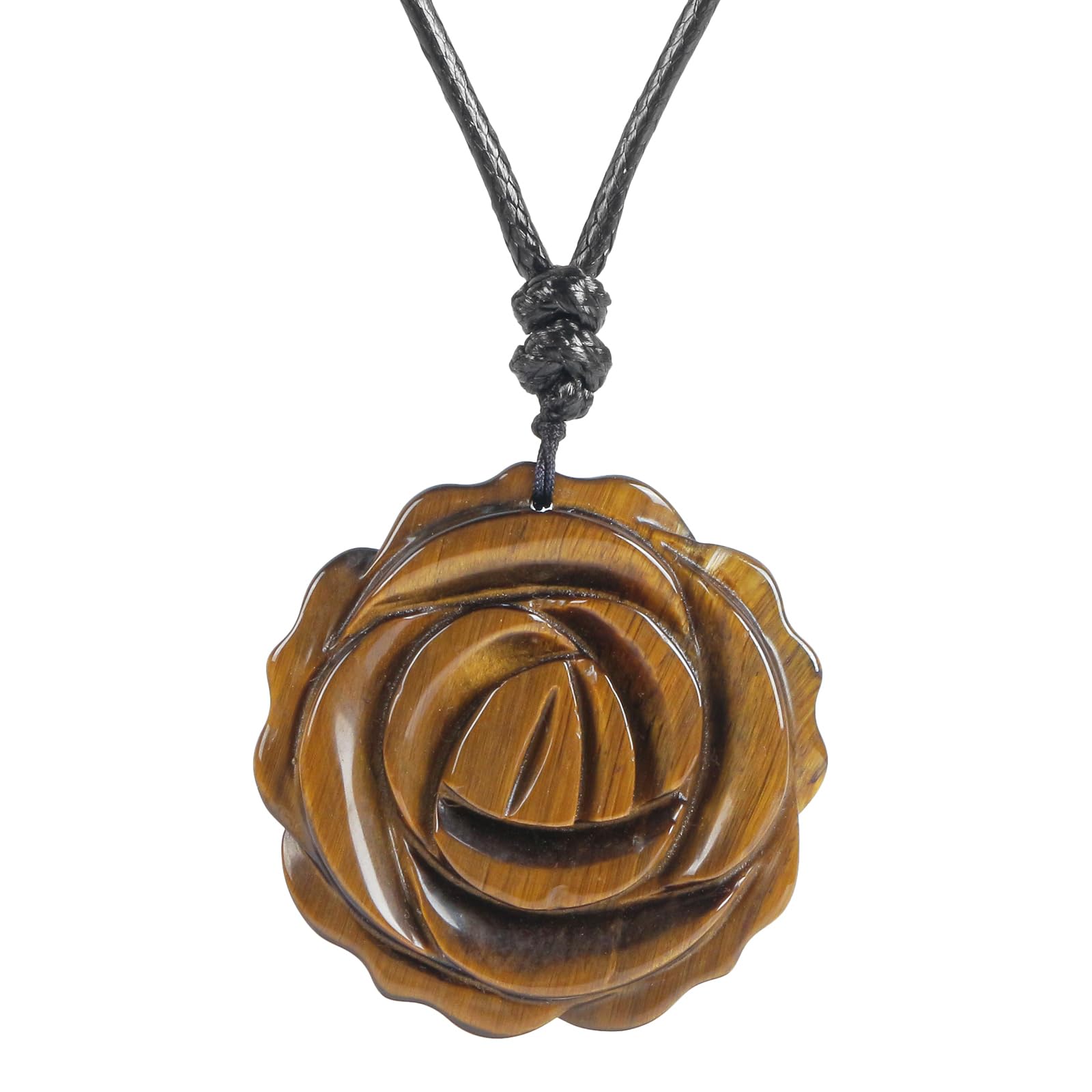 Lovionus89 Anhänger Halskette Damen - Handgeschnitzte Rosenblüte Stein Kette 35mm, Verstellbar 50-72cm, Naturstein Schmuck Geschenk für Frauen