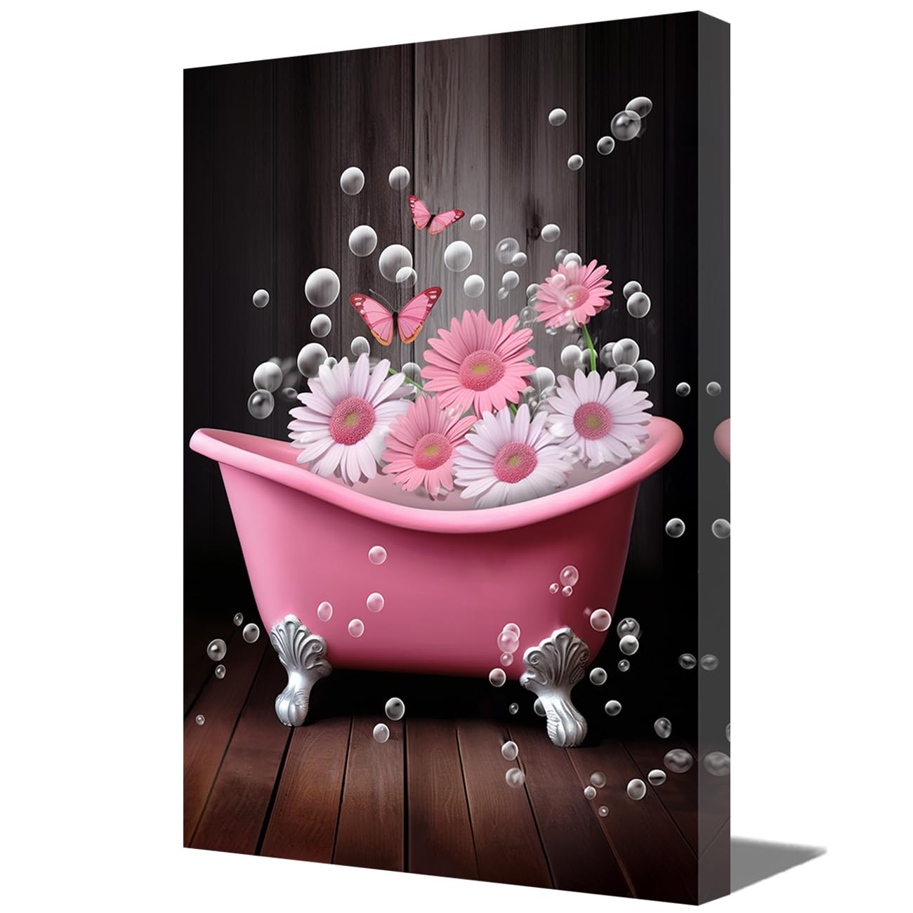 LMYSXAOZ Bathroom Wall Art Rustic Pink Daisy Flower Picture Prints on Canvas in Bathtub Painting for Farmhouse Home Decor (Pink,20.00" x 30.00")