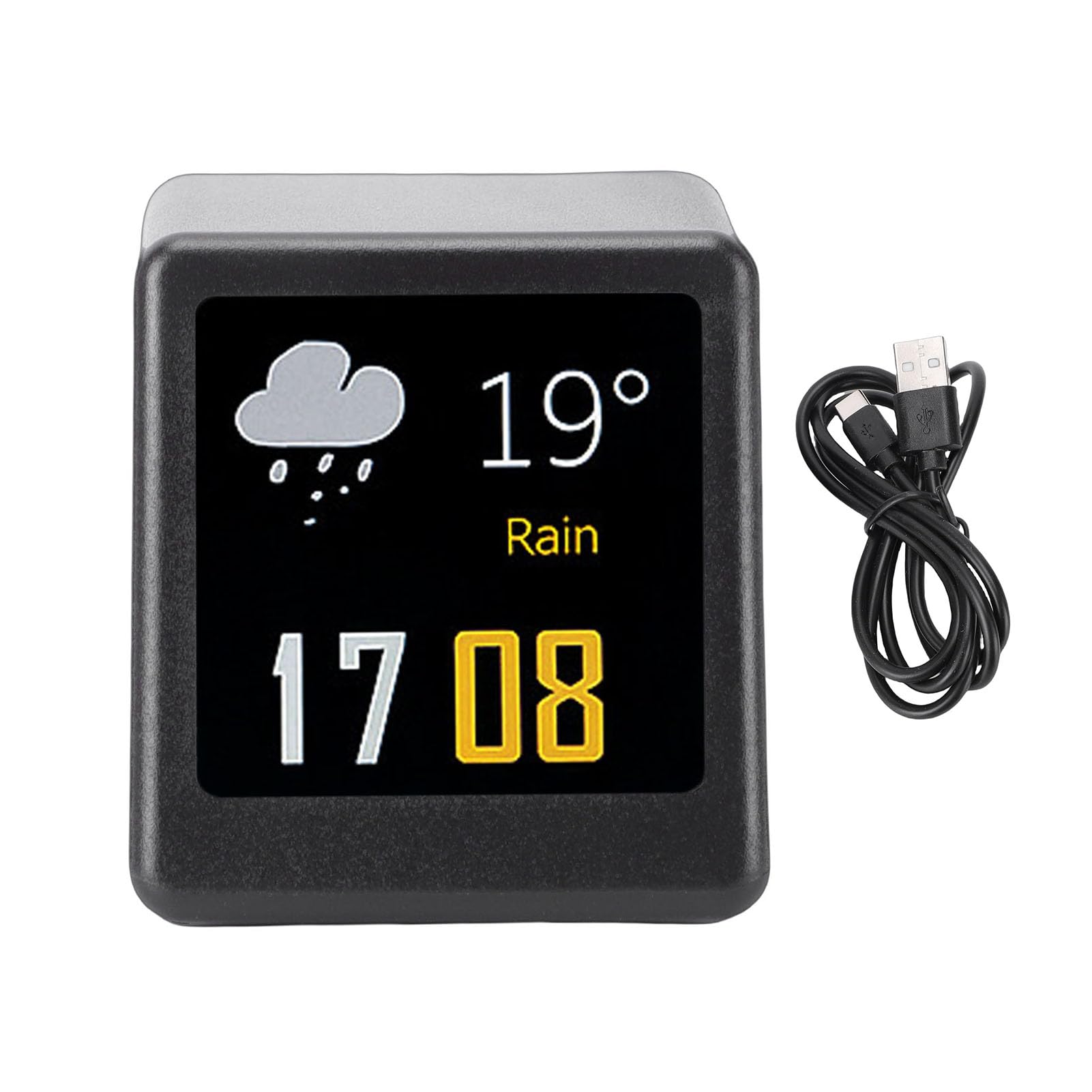 Marhynchus Mini Digital Clock, 1.54in IPS Display with Weather Forecast Temperature Humidity GIF Photo Album for Car Office Home