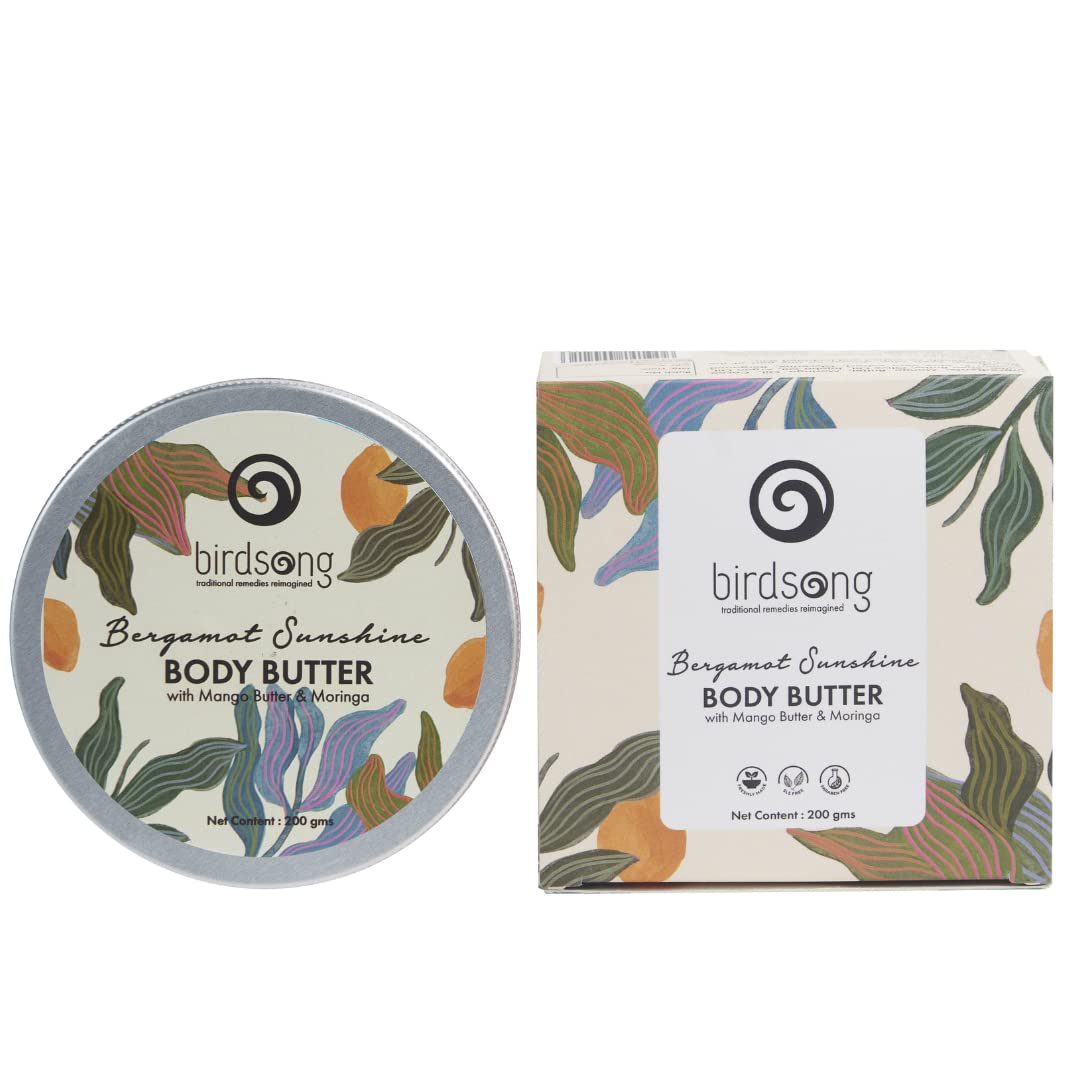 Body Butter 200g (Bergamot Sunshine)For Dry Itchy Skin- Paraben & Silicone Free Deep Moisturizer, Winter Cold Cream with Mango Butter, Moringa Oil, Shea, Cocoa Butter- Non-Greasy, Lightweight