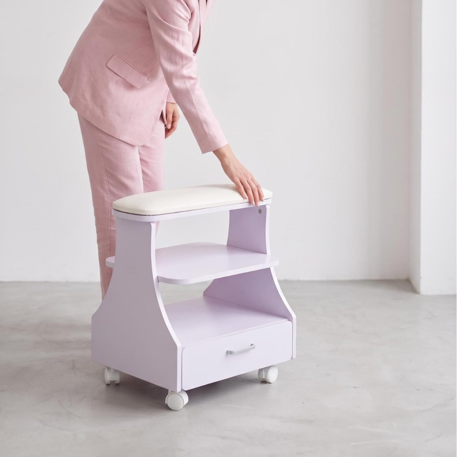 Yajuyi Carrello Salone con Ruote e Cassetto Salvaspazio Carrello con Poggiapiedi Imbottito Mobile per Studio Estetico, Sala Trattamenti,