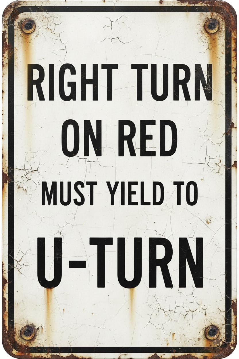 Wall Decor R10-30 Right Turn On Red Must Yield To U Turn - Traffic Regulatory Sign Metal Sign 8x12Inch Clear Signage For S, Fences Vintage Signs Aluminum Plates Printed