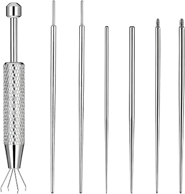 Piercing Grabber Tool, 6Pcs Stainless Steel Piercing Taper Insertion Tool with Piercings Ball Grabber, 14G 16G 18G Flat Back Threaded & Threadless Insertion Pins for Nose Lip Ear Tragus Helix Eyebrow
