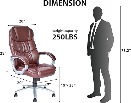 Miniatura 2 de Silla de oficina ergonómica, silla de oficina de piel sintética ajustable en altura con reposabrazos acolchados y soporte lumbar, silla de