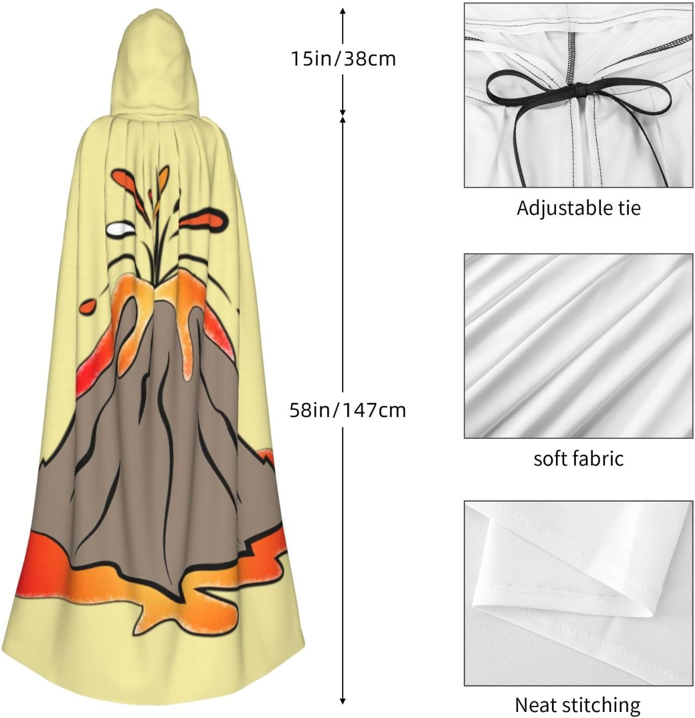 Unisex robes capes Adult volcano Print Hooded Cloak for Cosplay Halloween Carnival Costumes