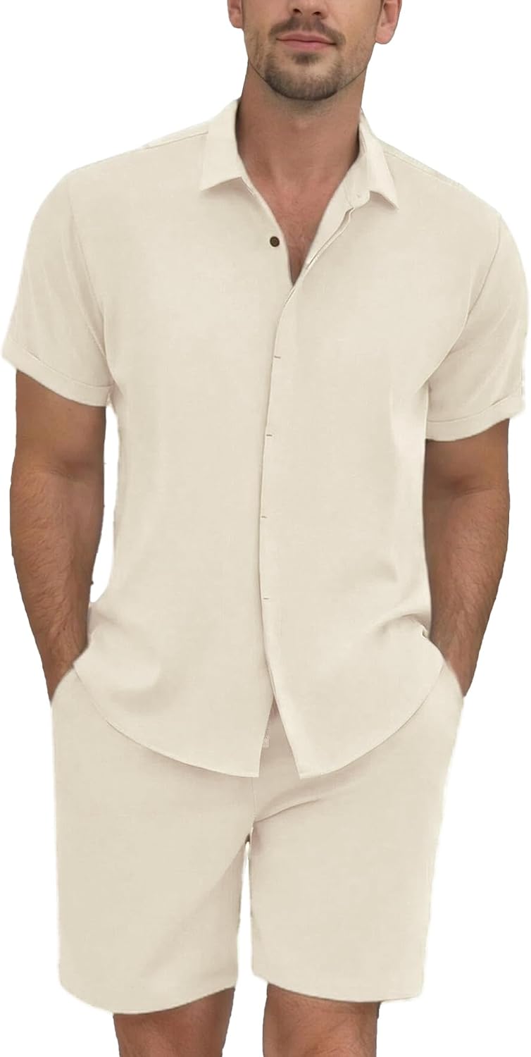 Men's 2 Piece Outfits Summer Beach Short Sleeve Shirts and Shorts Vacation Outfits Shirt and Shorts Sets for Men