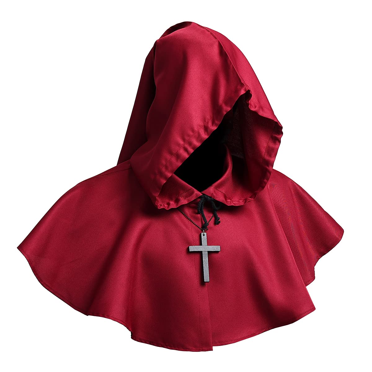 COSDREAMER Medieval Hooded Cowl Cross Necklace Halloween Cloak for men women Witch Wizard Cosplay (Wine red) — image 1