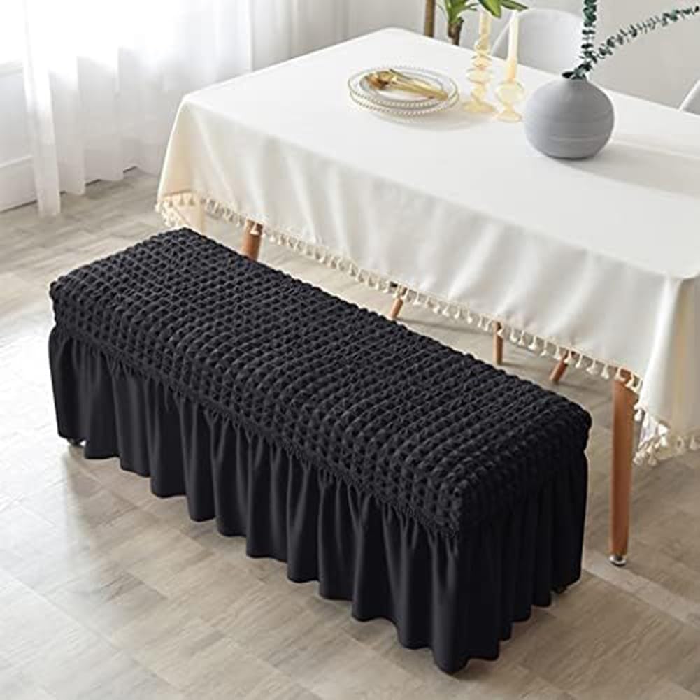 Housse de banc extensible en seersucker polyester élasthanne 80-119 cm noir