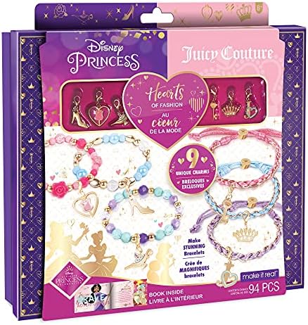 Make It Real Disney Princess X Juicy Couture Bracelet Making Kit with Character Charms and Beads - Gifts for Girls - Ages 8+