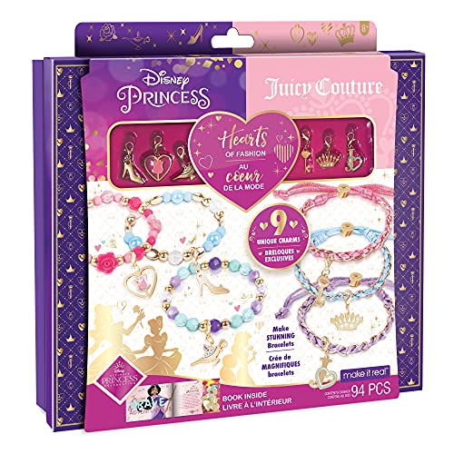 Make It Real - Disney Princess X Juicy Couture Hearts of Fashion - DIY Charm Bracelet Making Kit w/Disney & Juicy Couture Charms - Arts & Crafts Bead Kit for Girls & Teens - 6 Bracelets - Ages 8+ by Make It Real - Used condition - US$12.12