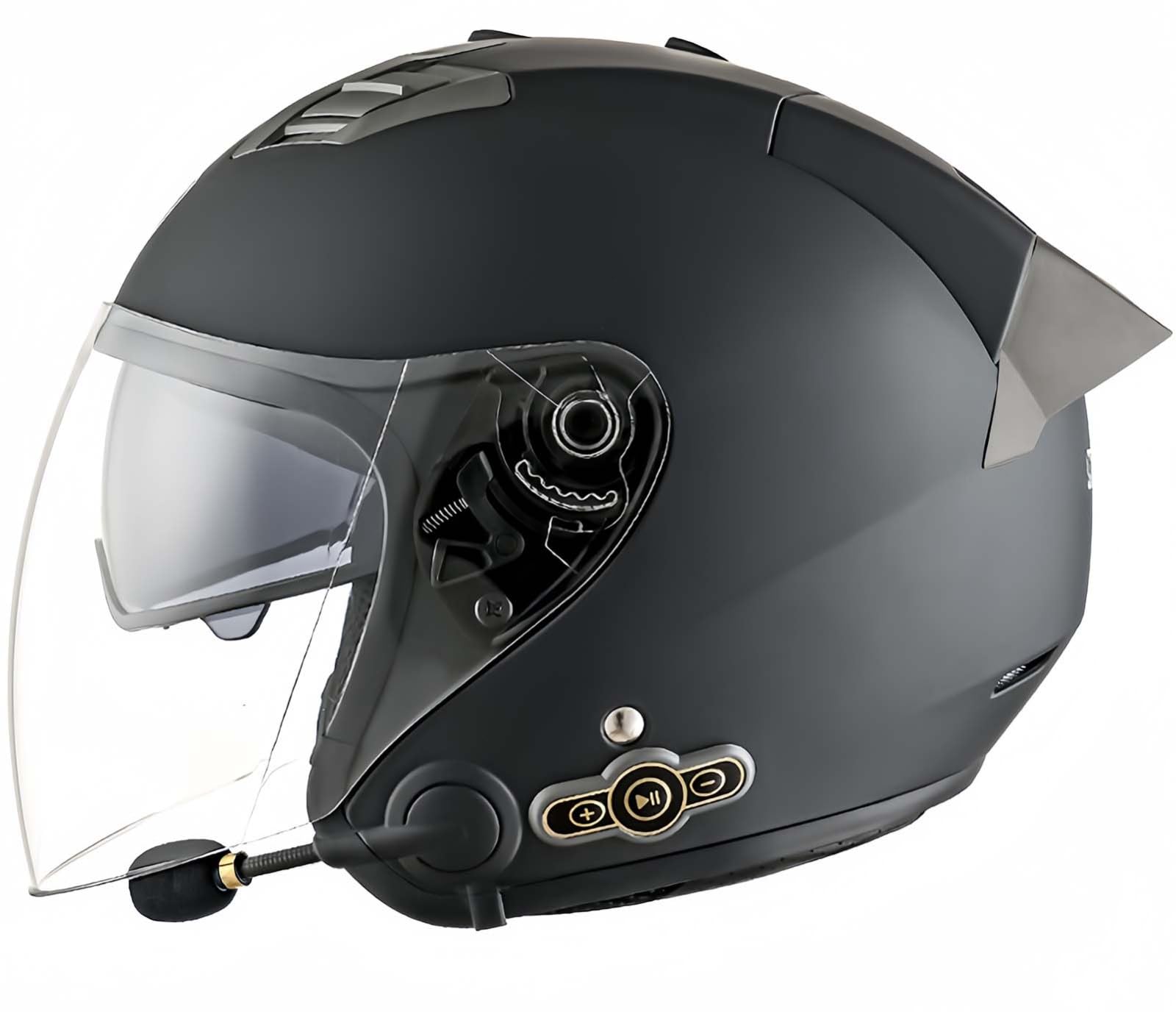 Casco Abierto De Motocicleta 3/4 con Bluetooth, Casco Retro, Gafas Dobles, Forro Extraíble, Orejeras, Certificación ECE, Casco De Protección para Scooter, Bicicleta,Hombres Y Mujeres