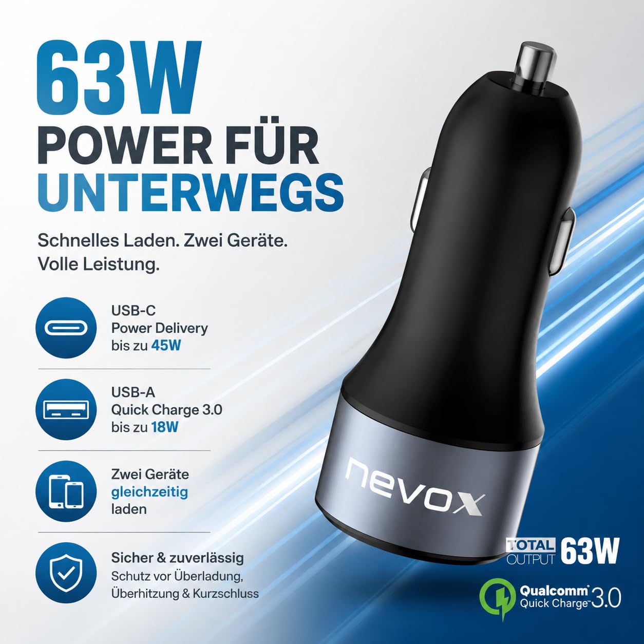 nevox 1679 chargeur d'appareils mobiles Universel Noir Allume-cigare Charge Rapide Auto