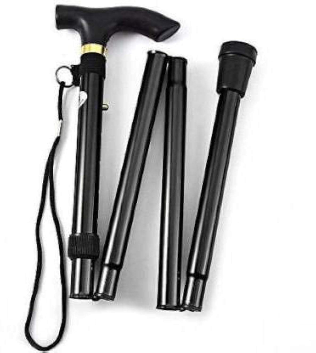 Folding Walking Stick for Adults, Lightweight Aluminum Cane with T-Handle – 4-Section Collapsible Design, Black, Pack of 1