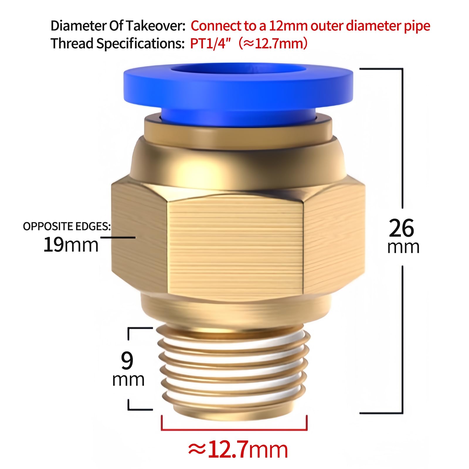 PC12-02 - 100 raccordi a pressione per collegamento, tubo da 12 mm OD x filettatura G da 1/4", raccordo pneumatico dritto, raccordo rapido pneumatico, connettore BSP (PC12-02, blu, 100, PC)