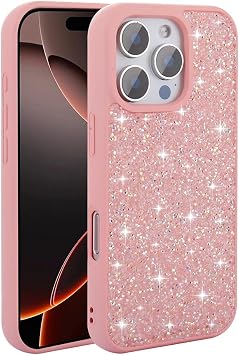Aksesuarcim iPhone 16 Pro Max Kılıf Parlak Taşlı Tasarım Kamera Lens Korumalı Silikon Kapak Pırla Pembe