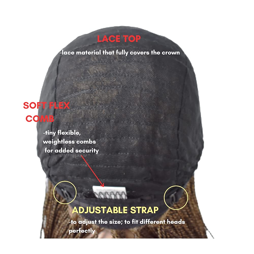 Soft Swiss Lace Front Box Braided Wigs for Black Women Lightweight Premium Quality Synthetic Micro Box Twist Braided Wigs with Baby Hair Long 31 Inches Black Mix Wine Red Color (#1B/99JT)