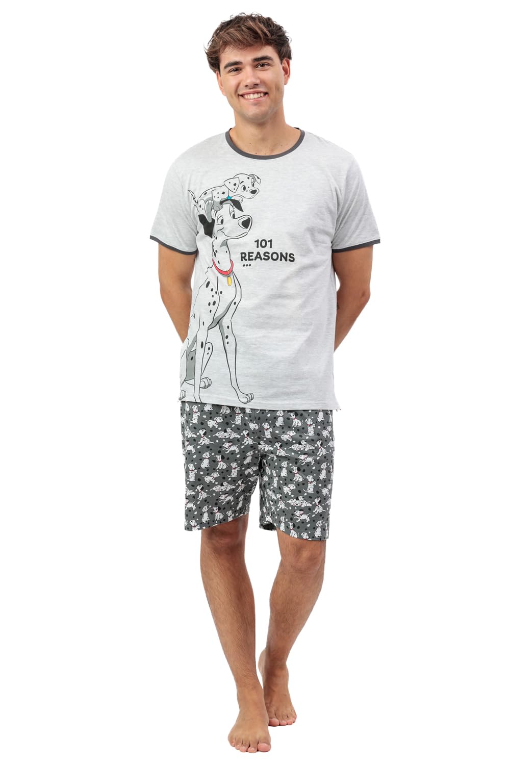 Disney Pigiama Uomo Carica dei 101 Art. 64220 Cotone Estivo Completo Uomo Mezza Manica Pantaloncino Corto (IT, Testo, S, Regular, Regular, Grigio Melange)