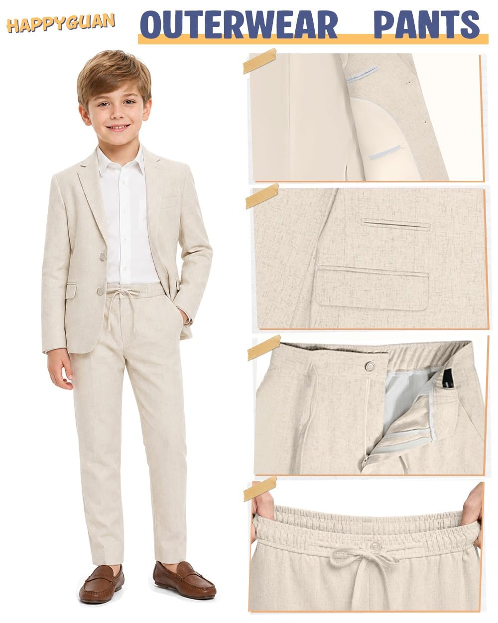 Completo da ragazzo in lino slim fit, set da 2 pezzi, casual, da spiaggia