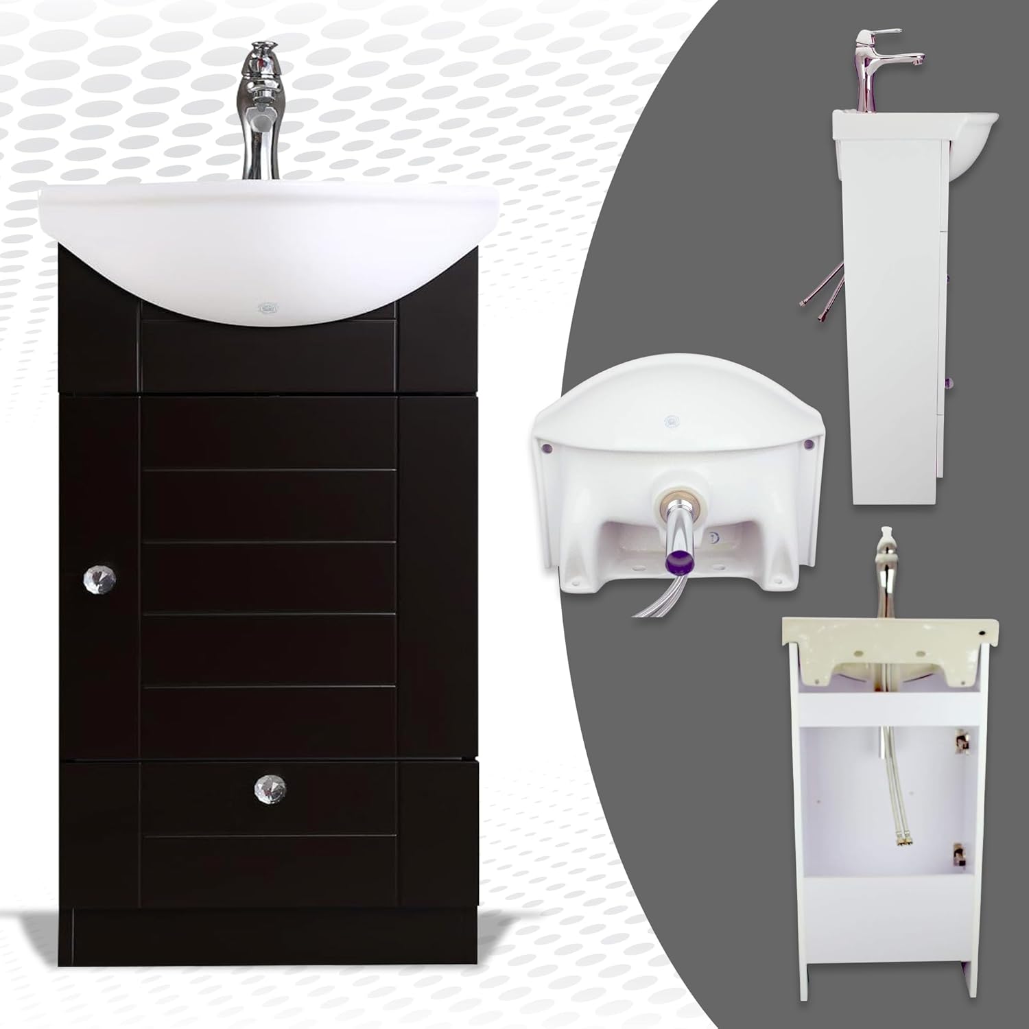 Renovators Supply Manufacturing Mahayla 17 3/4" Small Cabinet Vanity Bathroom Sink Black with Faucet Drain Overflow and Storage Space Saving Drawer