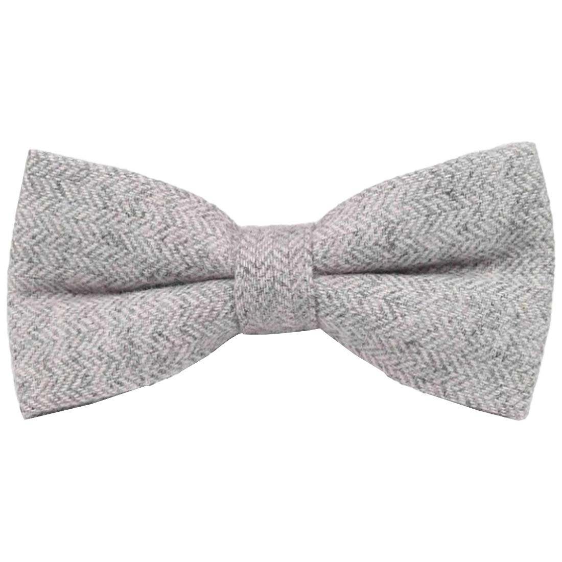 Db Dickie Bow Men's Light Grey Herringbone Luxury Wool Pre-Tied And Fully Adjustable Bow Tie (Light Grey Herringbone) - Suitable For Formalwear, Office, Weddings, Parties, Grooms & Grooms Outfits