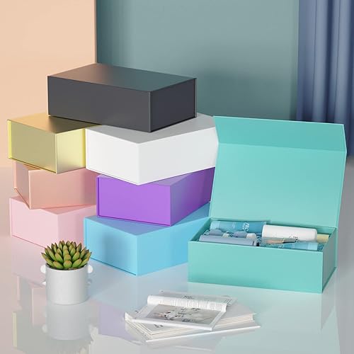 Miniatura 8 de Paquete de 5 cajas de regalo color turquesa, cajas de regalo de 12 x 6 x 4 pulgadas para regalos con tapas, cierre magnético, rectangular, plegable