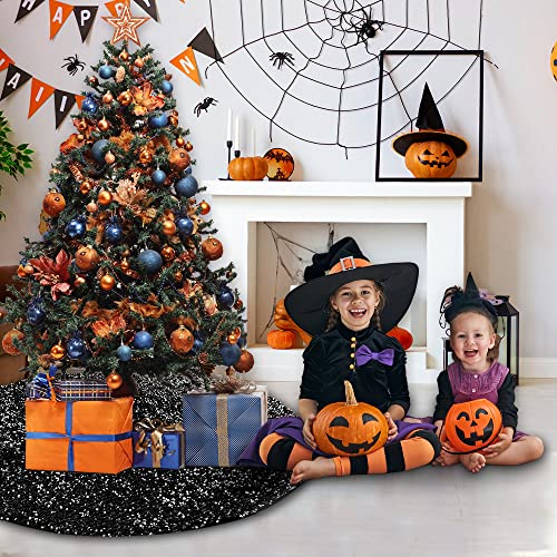 Ximishop 48Inches Sequin Tree Skirt , Glitter Sliver Black Tree Skirt Mat For Christmas Halloween Holiday Tree Decorations #TOP5