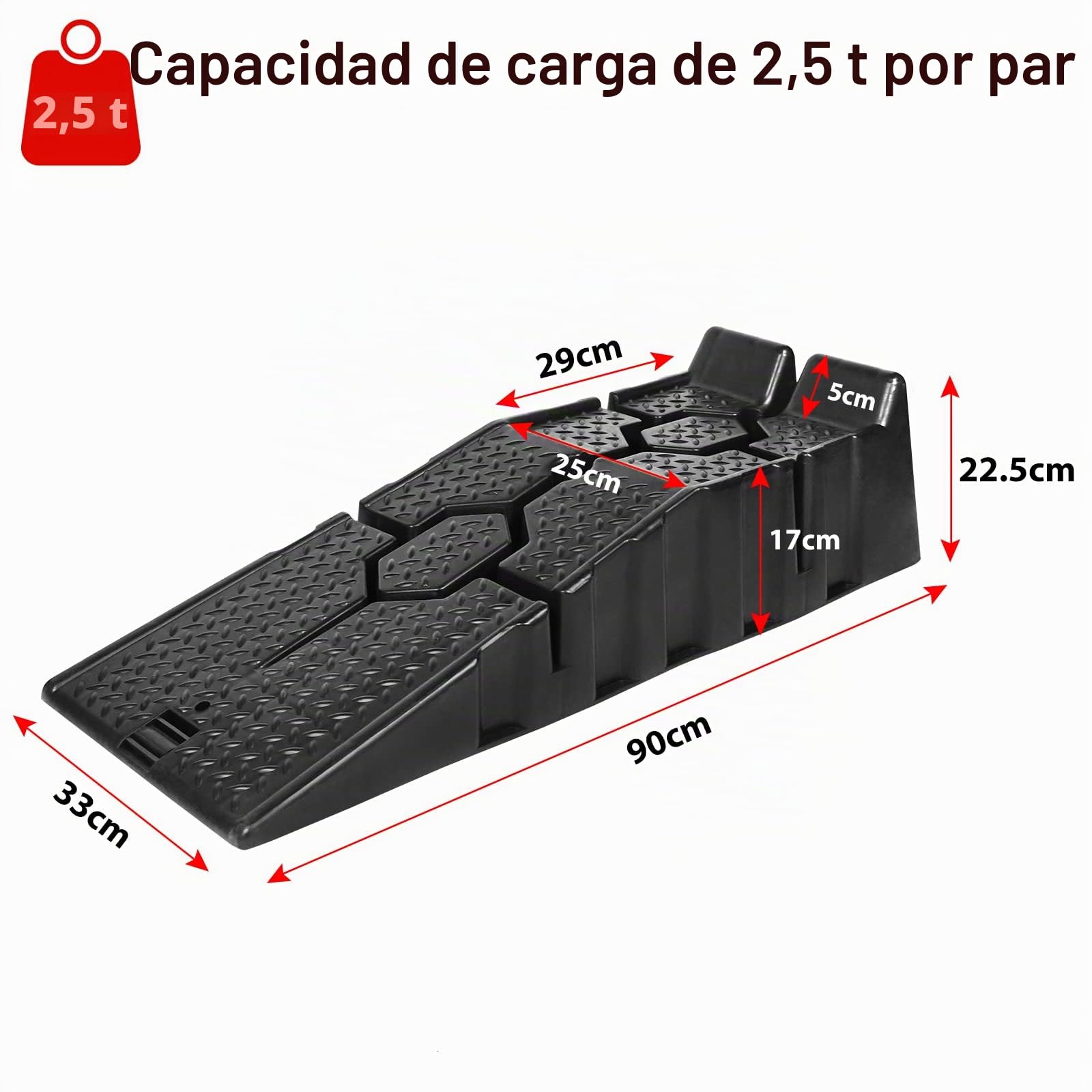 UISEBRT 2 rampas de carga de 2,5 toneladas, plataforma elevadora para coches, rampa de plástico para vehículos, cuñas de carga, rampa de bordillo, negro, 90 * 31 * 22,5 cm