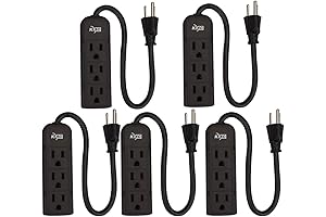 KMC 3 Outlet Extension Cord - 1-Foot Short Surge Protector with 5 Pack