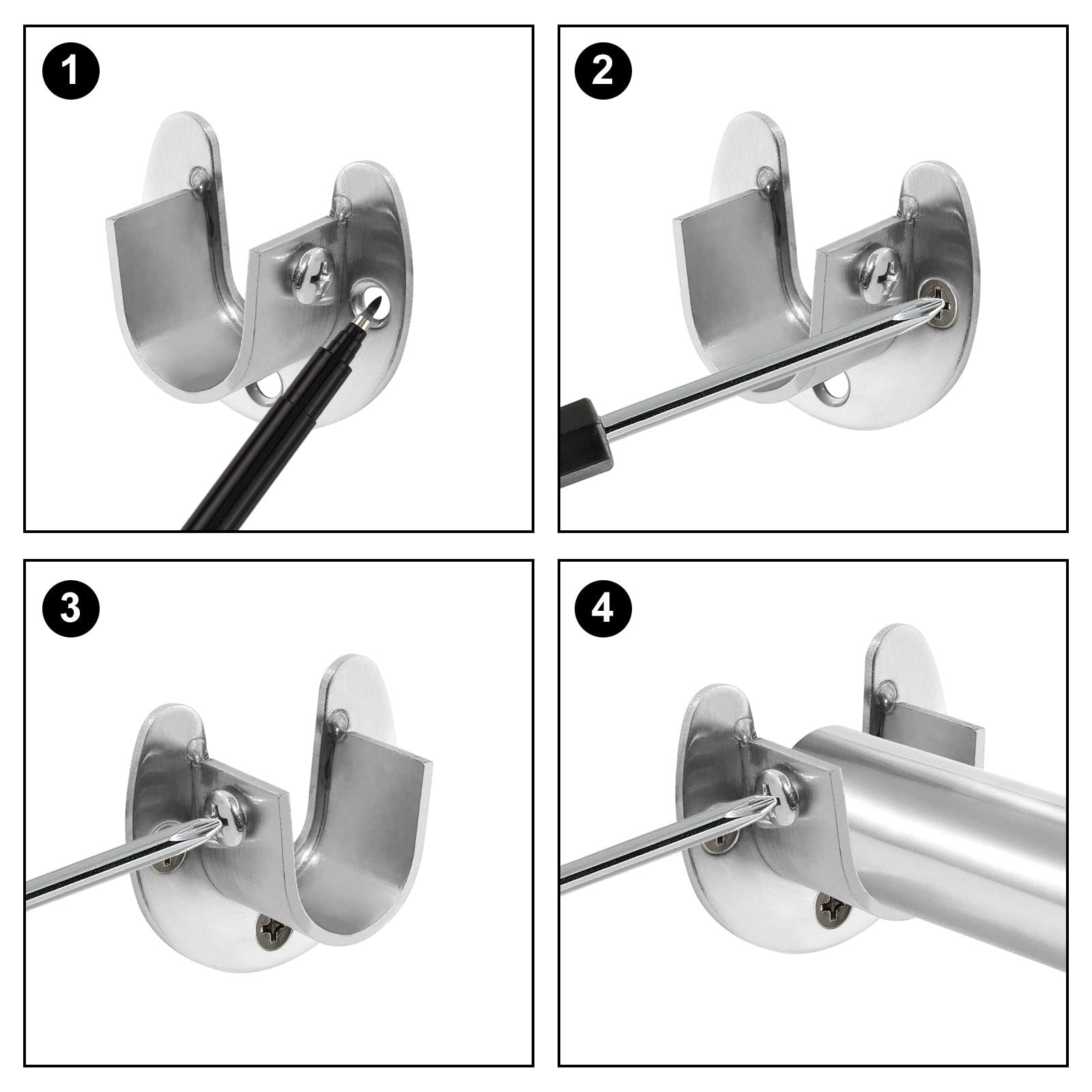 KOVOSCH Schrankstangenhalterungen Edelstahl - 4 Stück U-förmige Kleiderstangenhalter In Weiß
