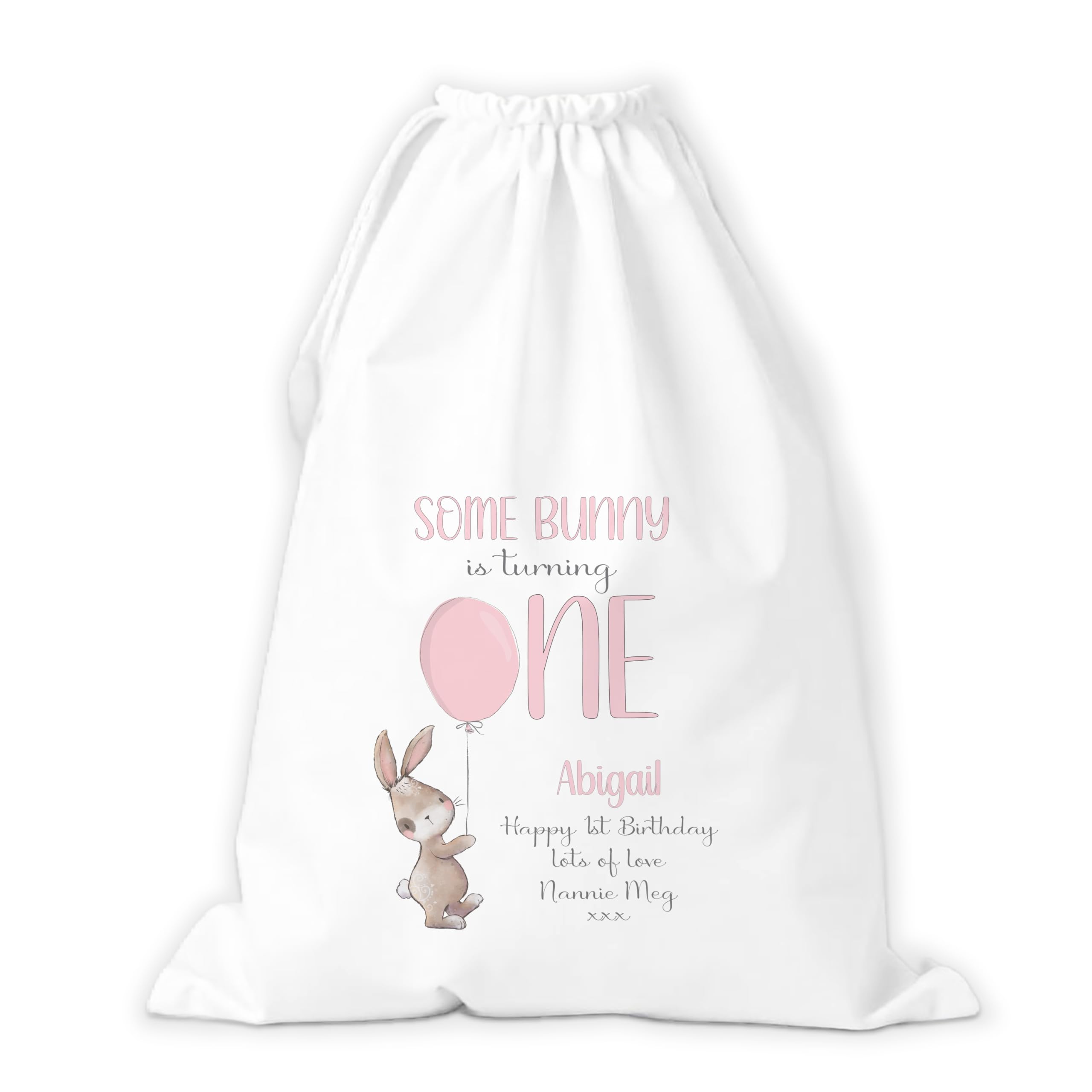 Personalised 1st Birthday Sack Some Bunny is ONE | Gift Sack | Drawstring Gift Bag | Reusable | Small or Large | Any Age Name | Custom Present Wrap