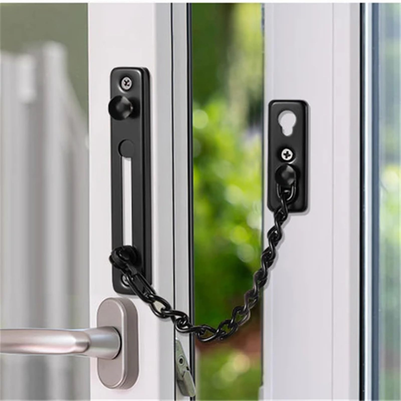 Loquet Porte Lot de 2 chaînes antivol en Acier Inoxydable for Porte de Maison, Serrure de Porte, Serrure d'hôtel, Serrure de sécurité, Serrure de Porte, goupille Anti-Blocage(Black)