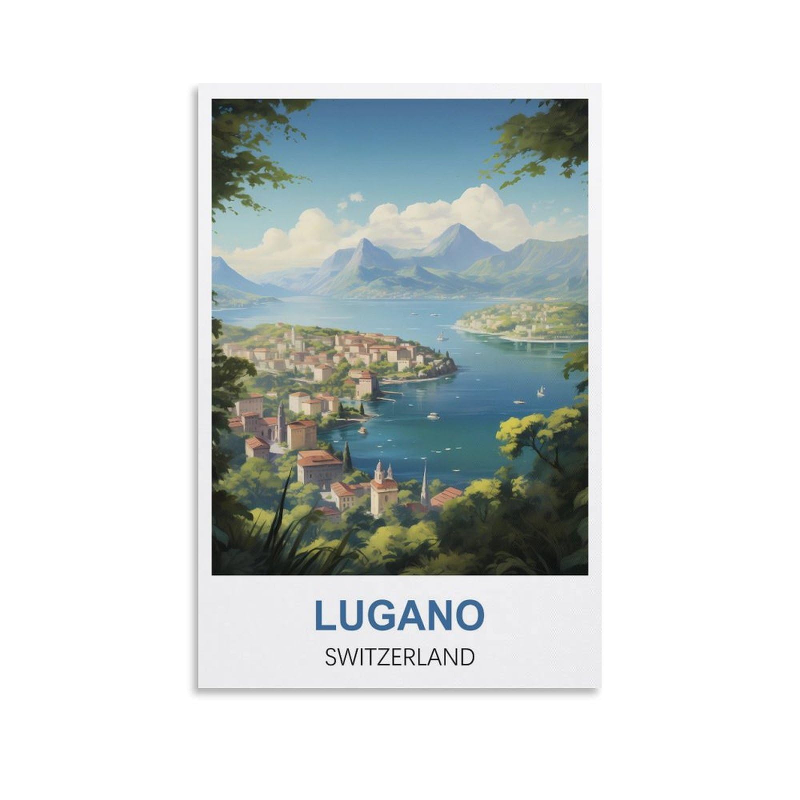 EZMLFA 5D Diamond Art Kits for Beginner,Lugano Switzerland,DIY Round Full Drill Crystal Art Craft Painting for Home Wall Decor 40x50cm