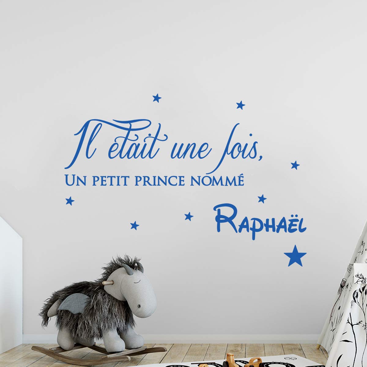 Pegatinas personalizadas con nombre personalizado, pegatina con el texto "Fois un Princes" – Decoración de pared para habitación infantil – 2 láminas de 20 x 40 cm y 40 x 25 cm – azul marino