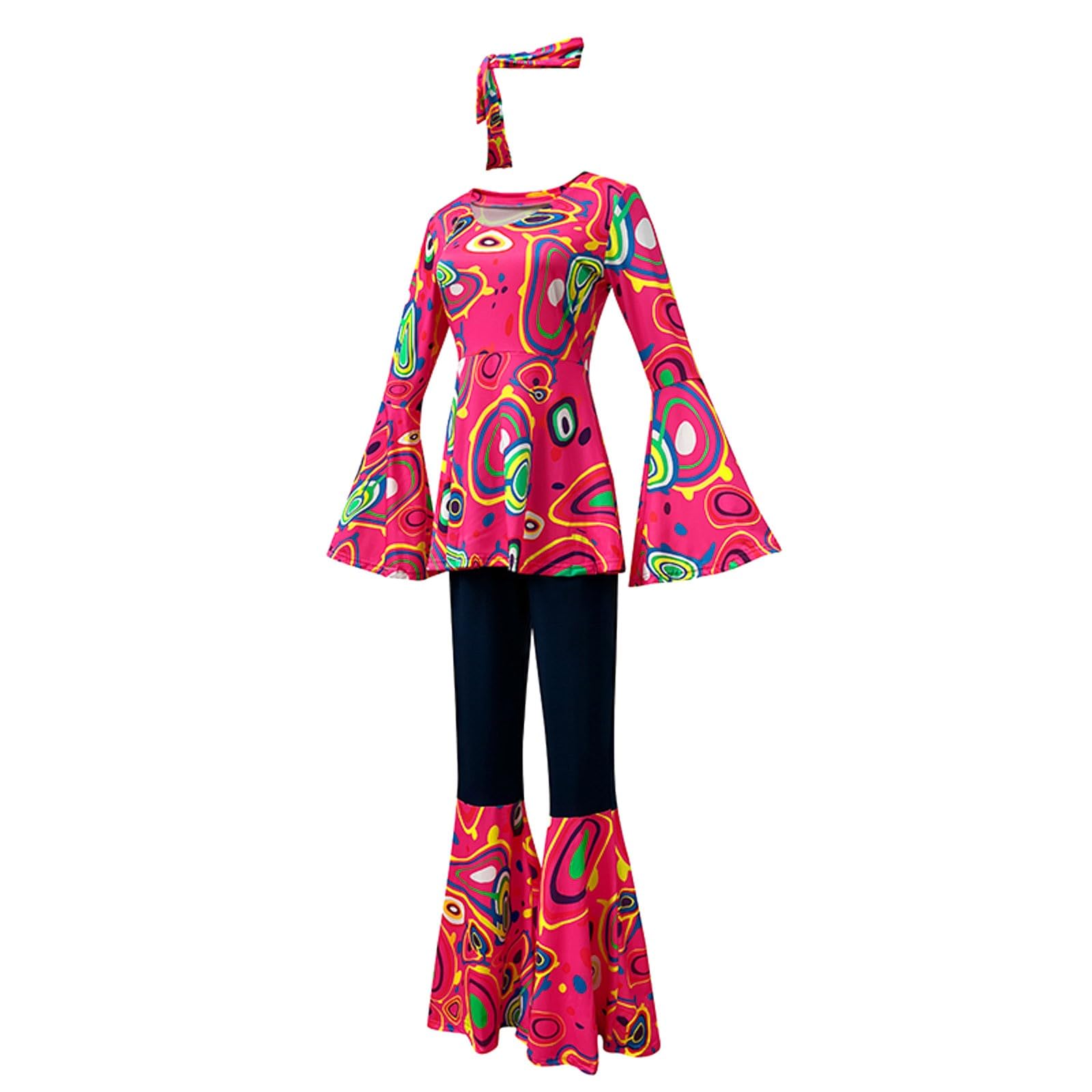 Celanisai 70s Outfit, Women's Abba Costume, Hippie Costume, Women's Hippie Clothing, Flared Trousers, Fashion Flower Power Clothing for Fancy Dress Costume, Disco Party, Halloween, Carnival, Disco — image 1