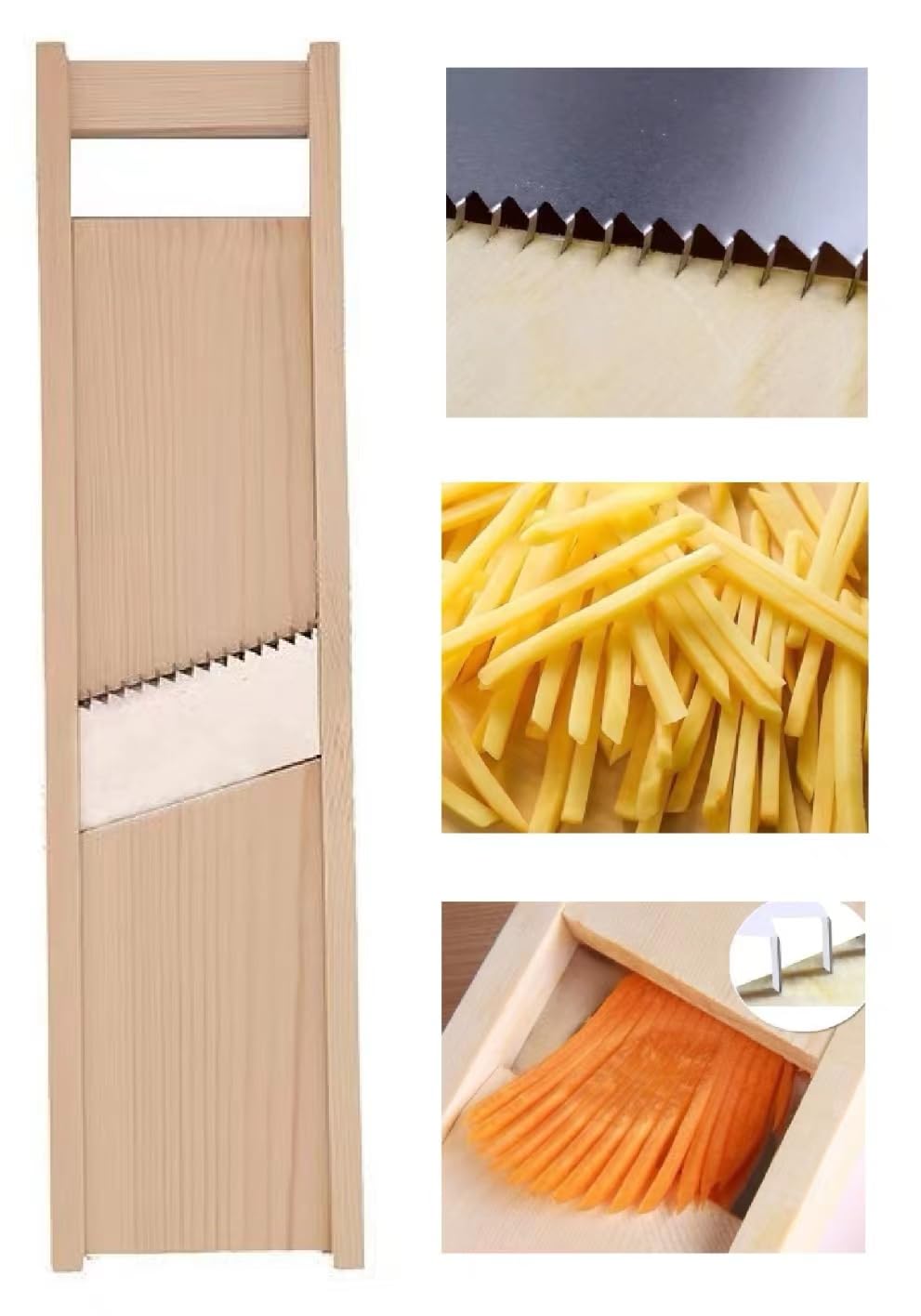 Pine Wood Frame with Stainless Steel Grater, 5 mm Thickness, for Shredding Potatoes, Radishes
