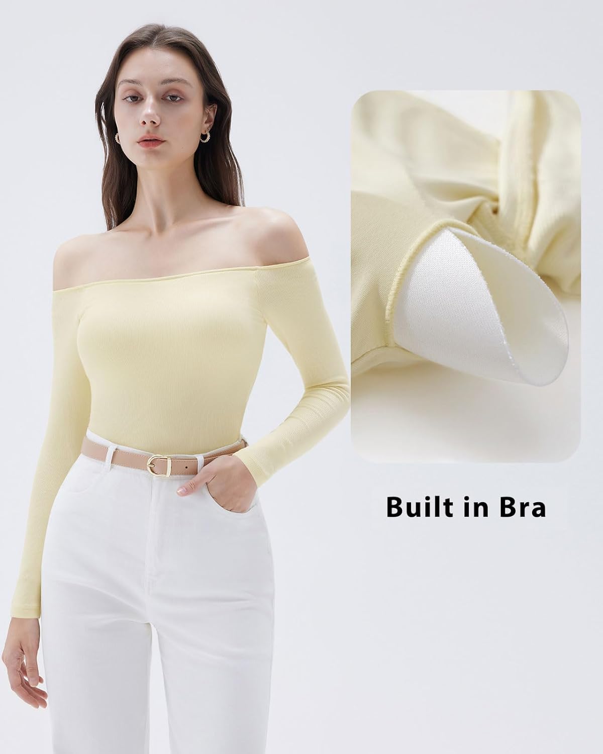 SUUKSESS Women Padded Off The Shoulder Tops Ribbed Long Sleeve Shirts Fall Basic - Image 4