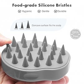 FREATECH Massager Shampoo Brush with Soft Silicone Bristles for Scalp Care, Shower Hair Scalp Scrubber Exfoliator for Dandruff Removal and Hair Growth, Wet & Dry for Men, Women and Kids, Grey