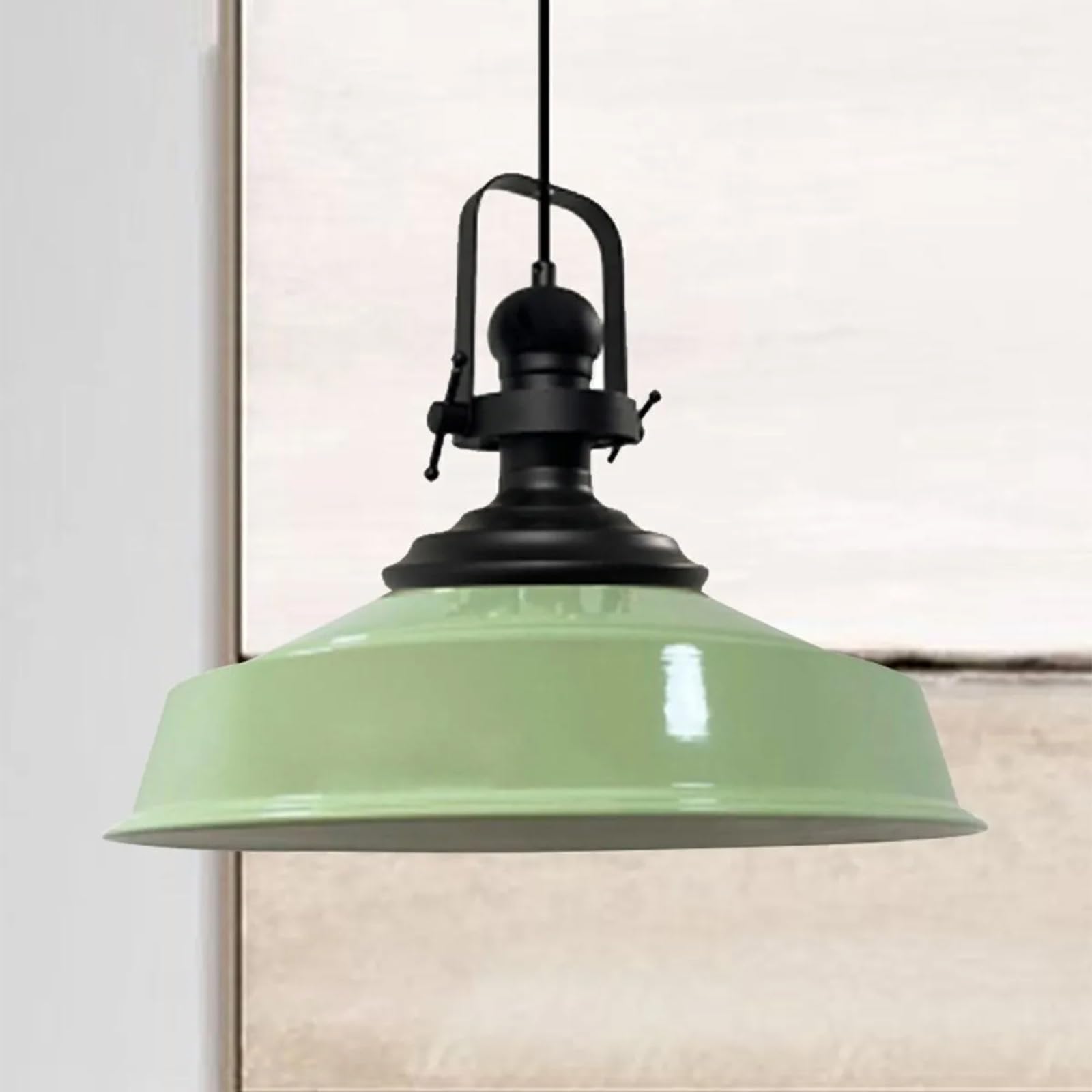 Bamyum Asletl Vintage Metal Pendant Light 40 cm, Lamp Shades Ceiling, Kitchen Lights E27, Industrial Lamp Shades, Metal Pendant Light Fitting for Living Room Mint Green