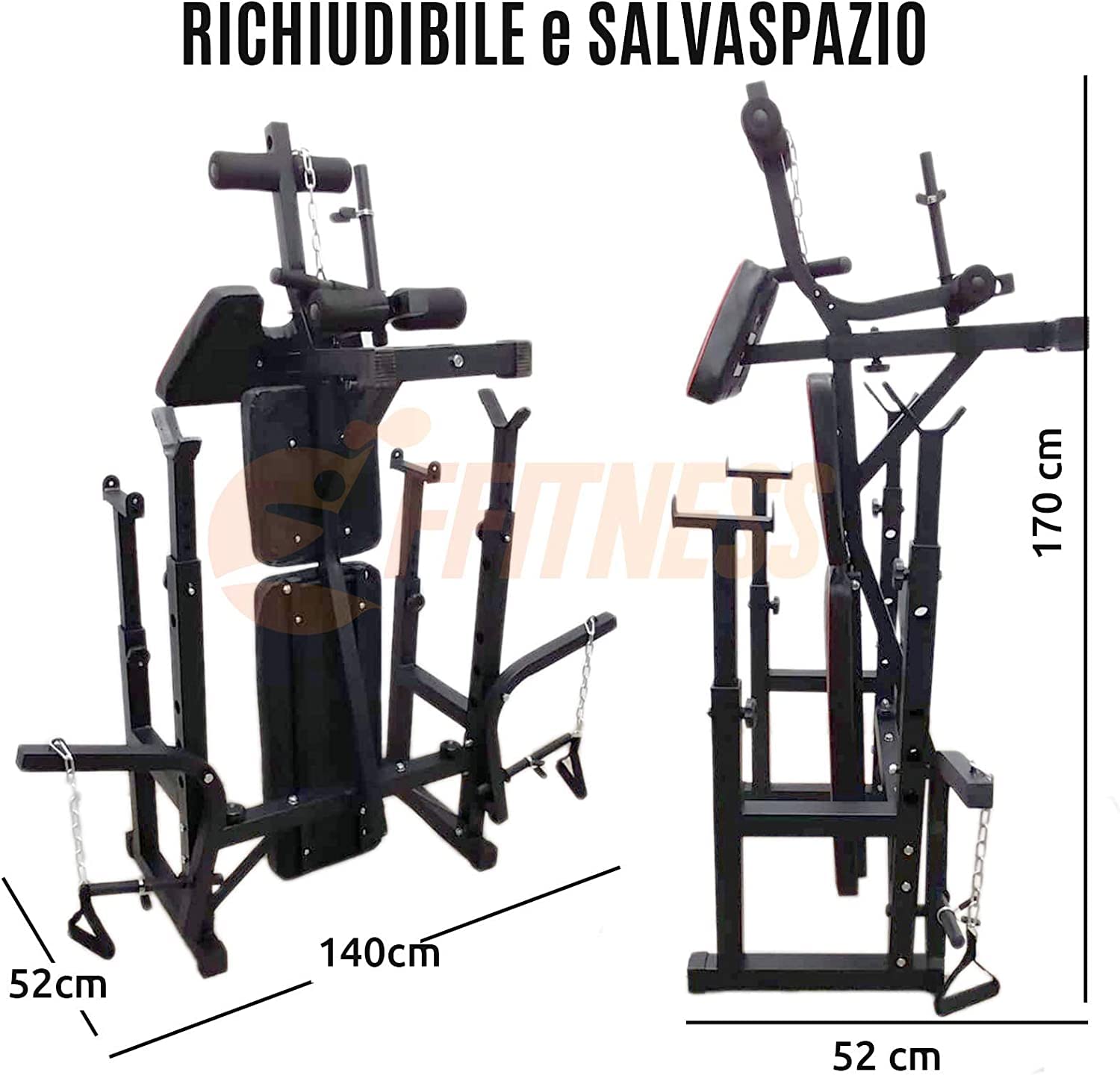 FFitness Banc multifonction pour salle de sport avec barre de 180 cm, banc de musculation réglable, station de remise en forme avec barre droite