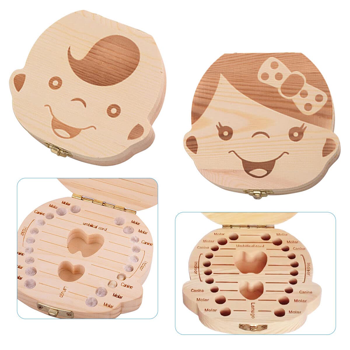 madeokoltdBaby Milk Teeth Keepsake Wooden Box Save Children Kids First Tooth Souvenir Gift (Boy)