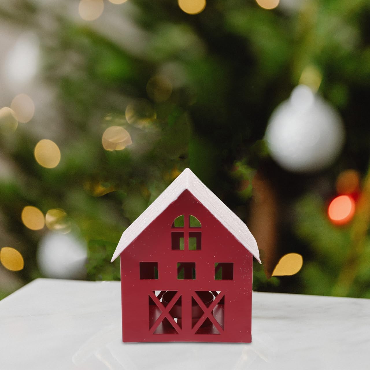 ABOOFAN Christmas Village Houses with Tealight Holder Small Metal Christmas Houses Candle Holder for Farmhouse Home Holiday Xmas Decoration for Mantel Tabletop Room