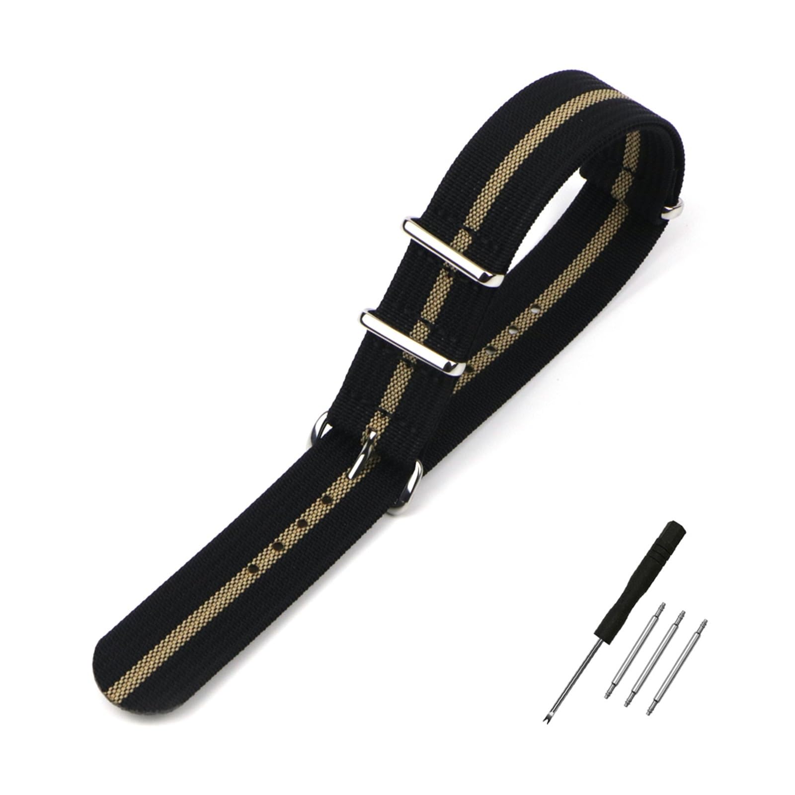 HMFANG Bracelet de montre en nylon côtelé de 18 mm, 20 mm, 22 mm, pour remplacement d'accessoires de montre de qualité supérieure (noir kaki, 18 mm)